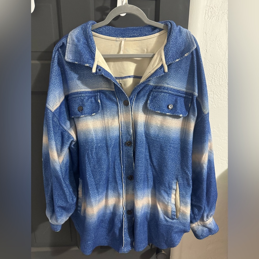 Free People Ruby Button Down Shacket, Ombre Blue … - image 1